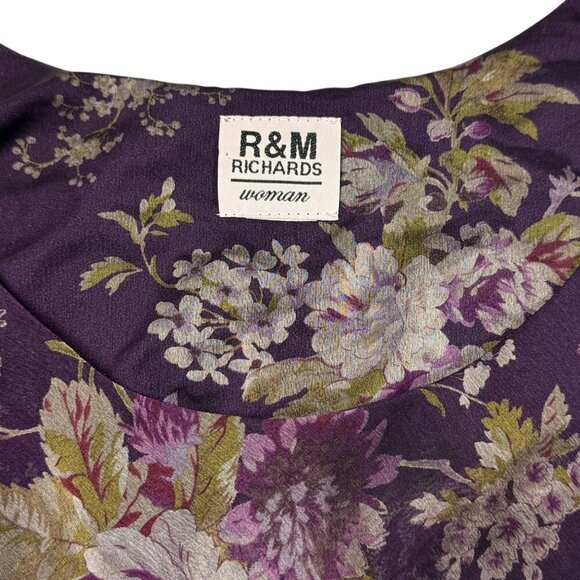 R & M Richards Womens Dark Floral Top Sz.XXL Purple Chiffon Party Office Boho - Picture 7 of 9